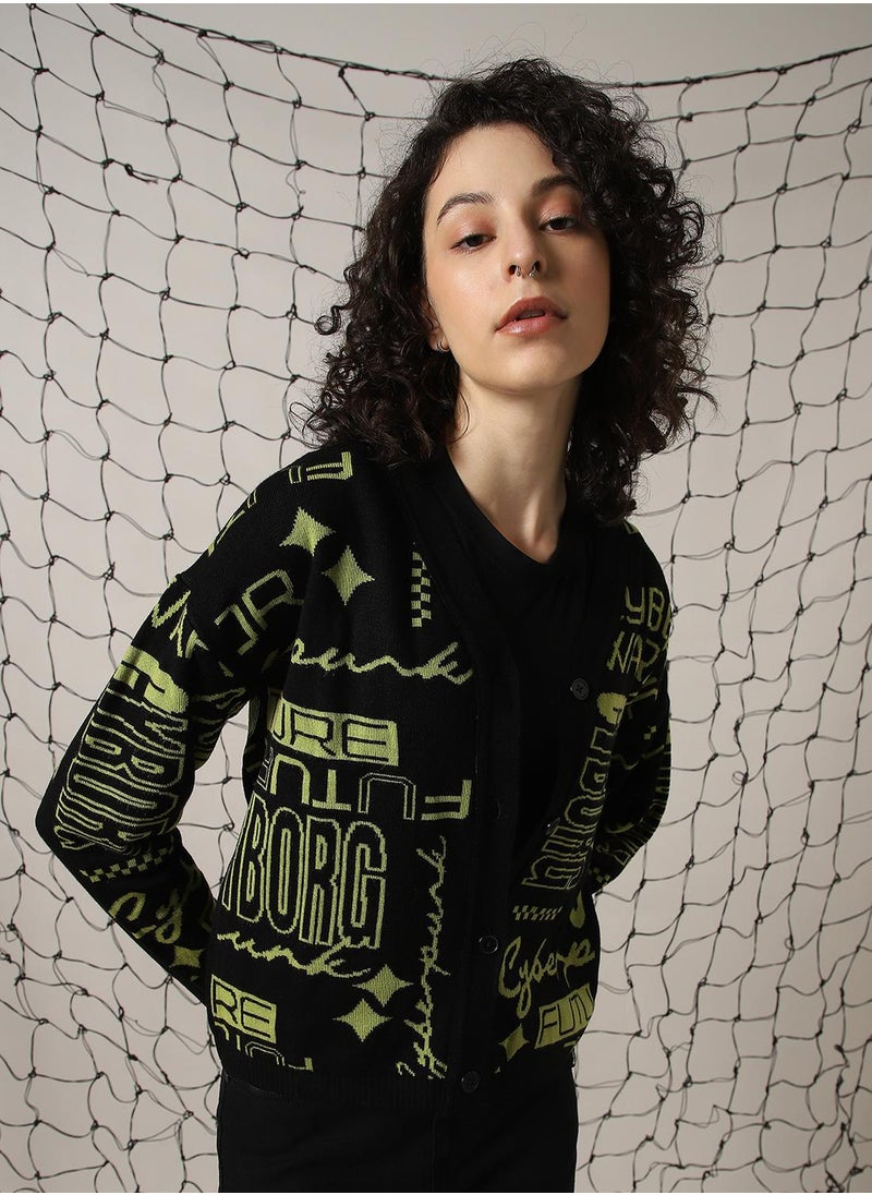 Women's Green 100% Acrylic Solid Sweater