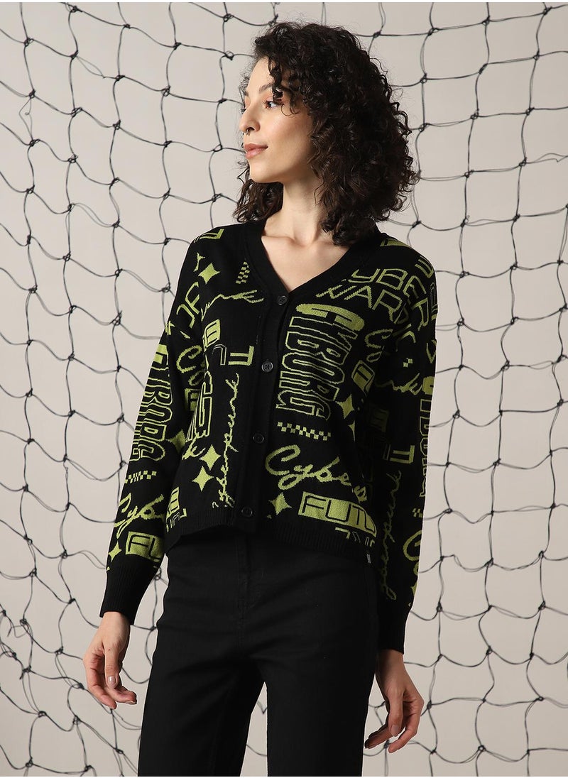 Women's Green 100% Acrylic Solid Sweater