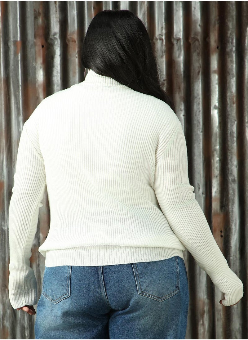 Women's Off White 100% Acrylic Solid Sweater