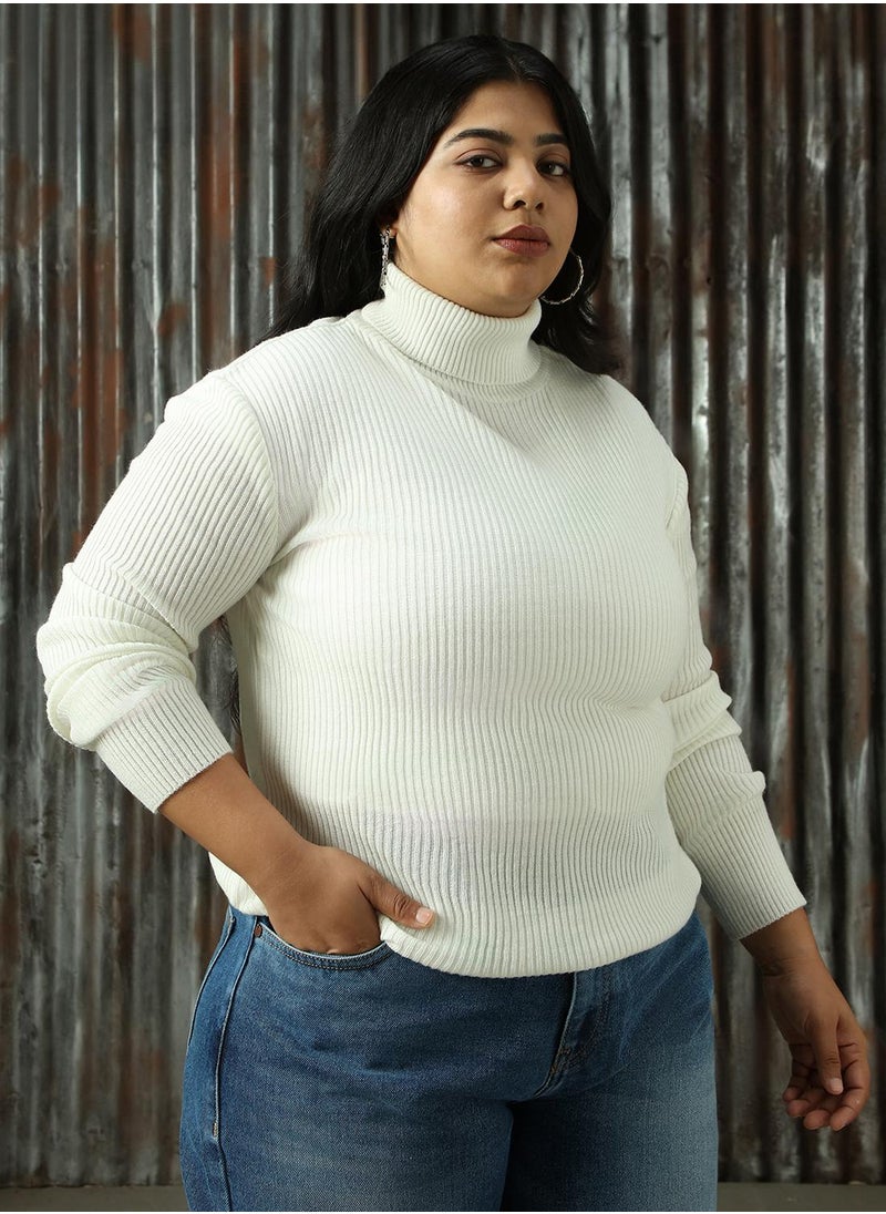 Women's Off White 100% Acrylic Solid Sweater