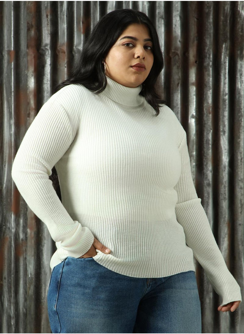 Women's Off White 100% Acrylic Solid Sweater