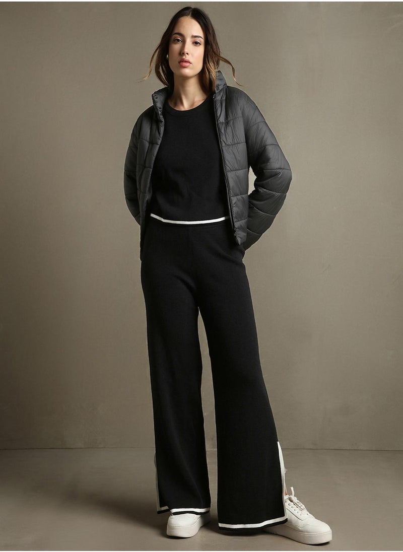 Women's Black 100% Acrylic Solid Regular Fit Sweater
