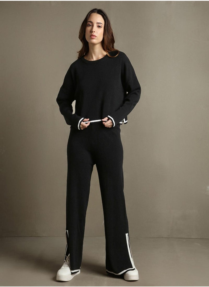 Women's Black 100% Acrylic Solid Regular Fit Sweater