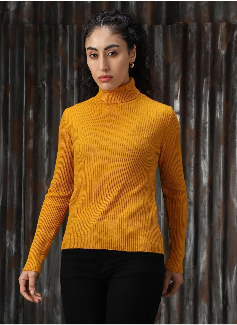 Women's Golden Yellow 100% Acrylic Solid Sweater