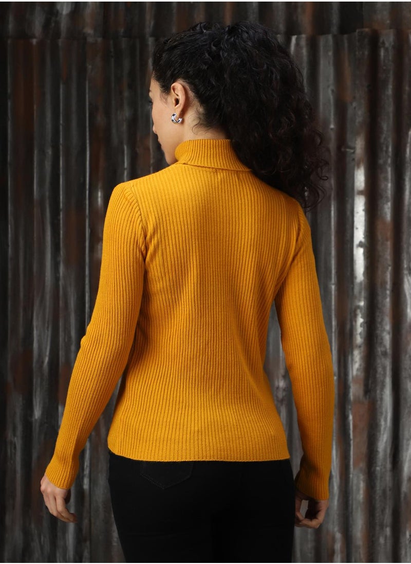 Women's Golden Yellow 100% Acrylic Solid Sweater