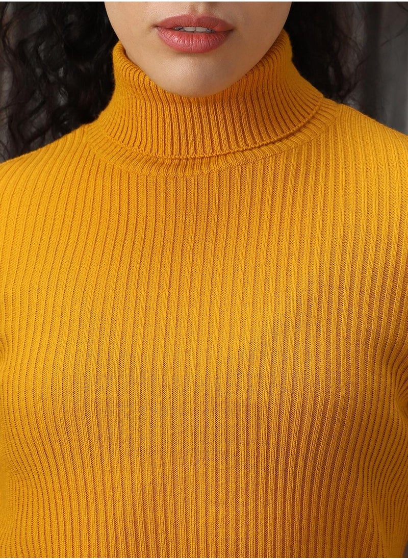 Women's Golden Yellow 100% Acrylic Solid Sweater
