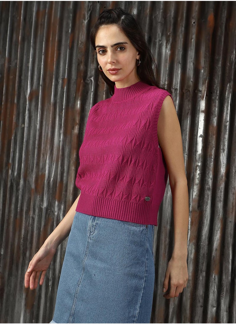 Women's Pink 100% Acrylic Solid Sweater