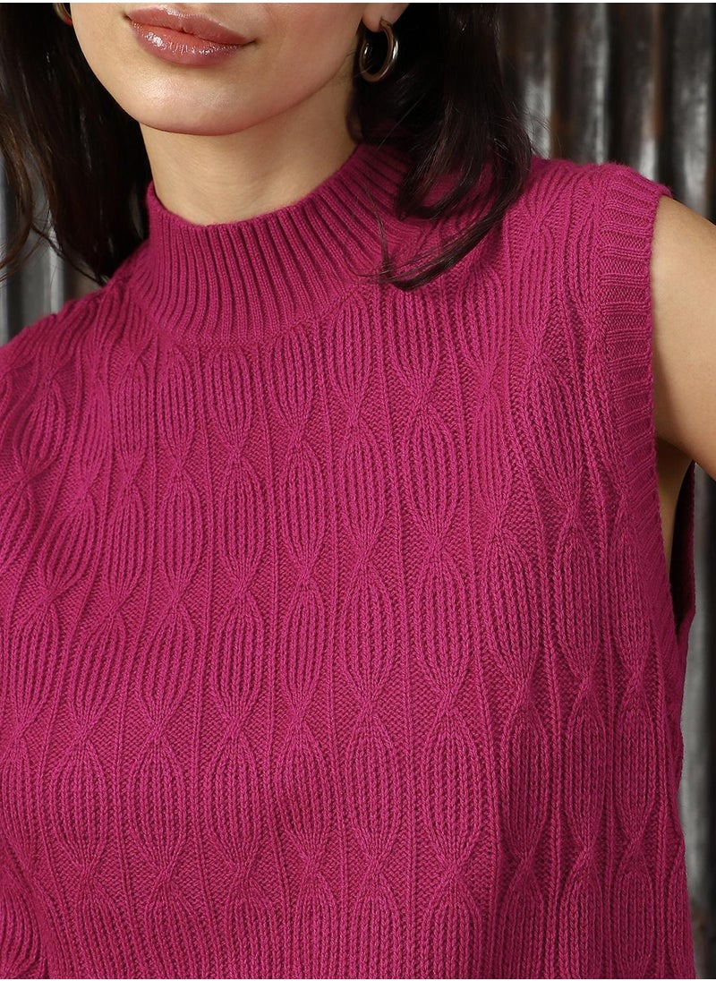 Women's Pink 100% Acrylic Solid Sweater
