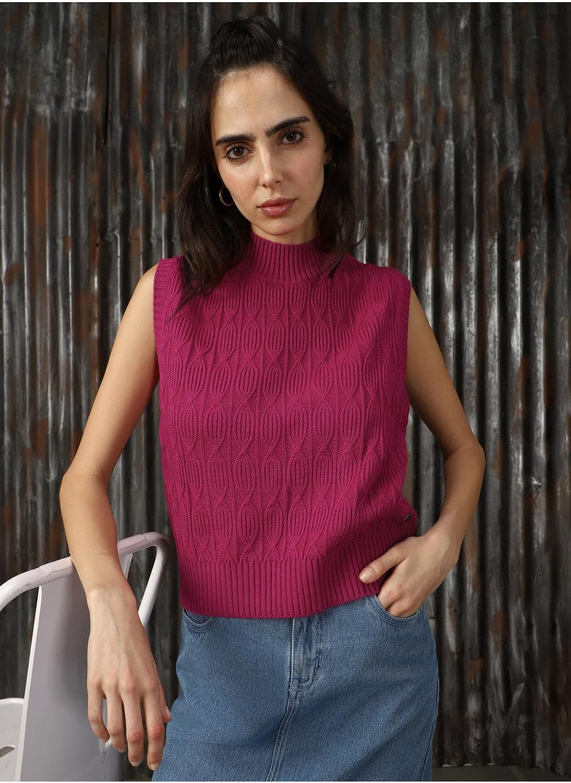 Women's Pink 100% Acrylic Solid Sweater