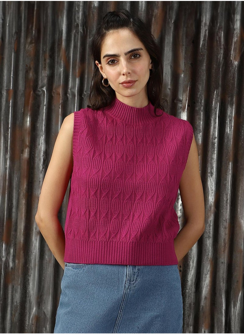 Women's Pink 100% Acrylic Solid Sweater