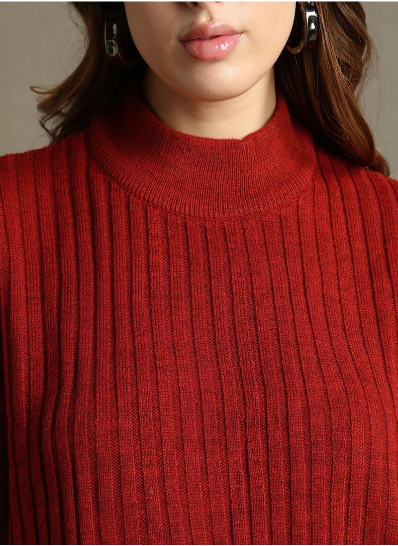 Women's Rust 100% Acrylic Embellished Regular Fit Sweater