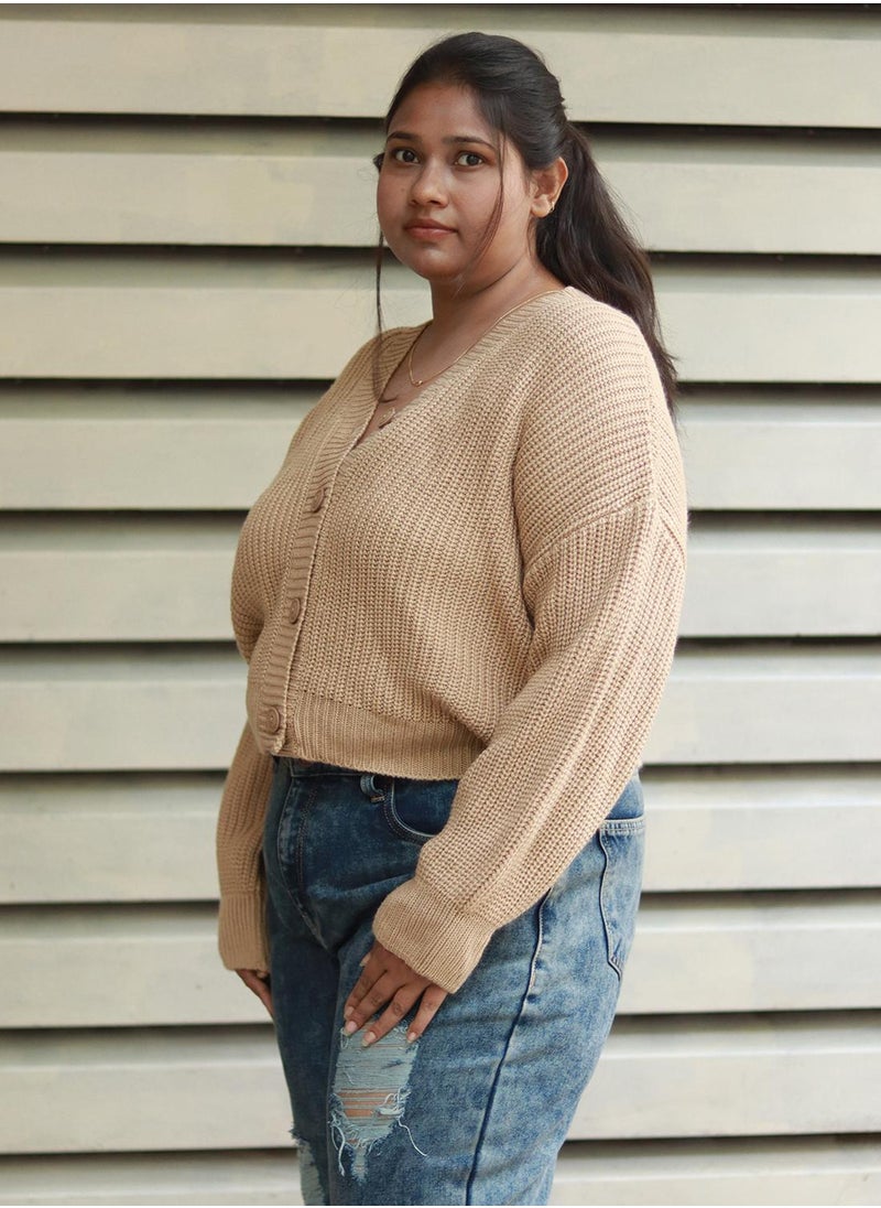Women's Beige 100% Acrylic Solid Sweater