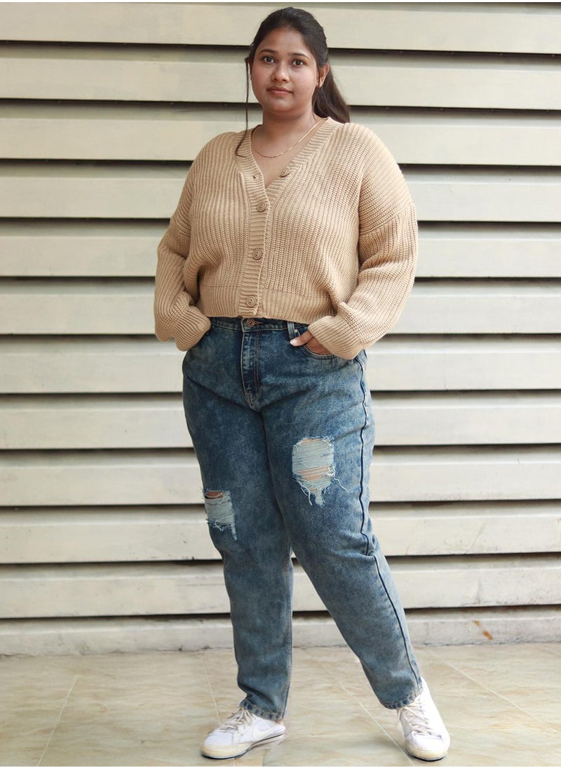 Women's Beige 100% Acrylic Solid Sweater