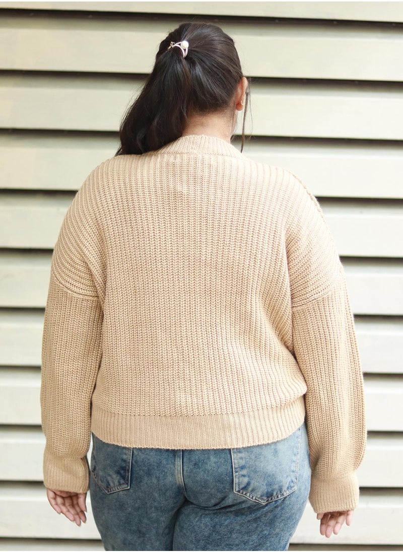 Women's Beige 100% Acrylic Solid Sweater