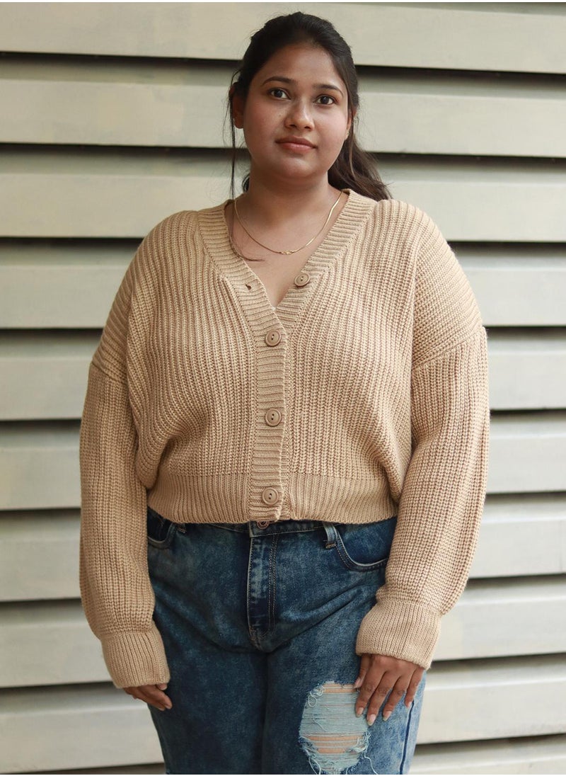 Women's Beige 100% Acrylic Solid Sweater