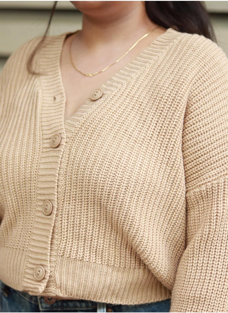 Women's Beige 100% Acrylic Solid Sweater