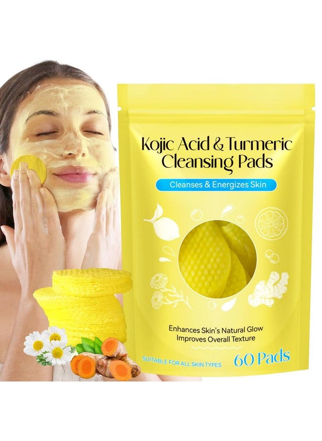 Kojic Acid And Turmeric Cleansing Pads,Turmeric Cleansing Pads, Face Turmeric Kojic Acid Pads, Helps Balance Skin Oil And Water, Gentle & Non-Irritating - 60 Count