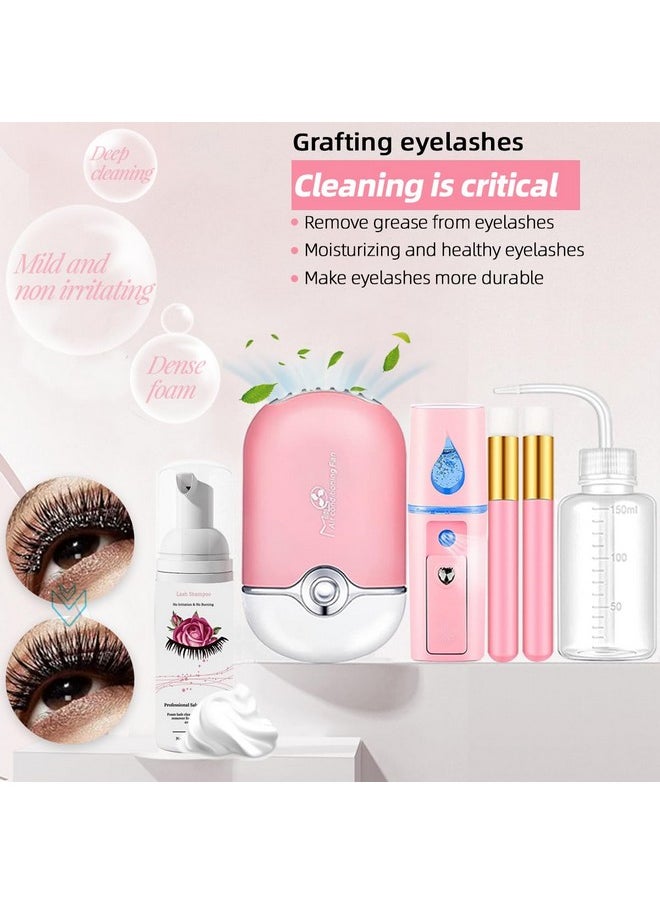 Lash Extension Kit Professional Eyelash Extensions Supplies Training For Beginners Mannequin Head Grafting Lash Usb Fan Lash Shampoo Brush Spraye 0.07D Curl Mix 8-15Mm Practice Eyelash Strips