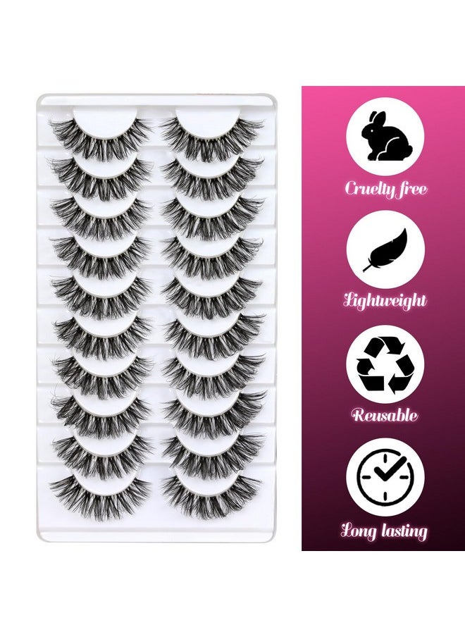 Lashes Russian Strip Lashes Eyelashes With Clear Band Looks Like Eyelash Extensions D Curl Lash Strips 10 Pairs Pack (Dt01)