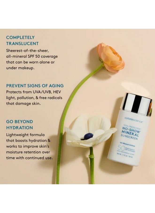 Total Protection No-Show Mineral Sunscreen Spf 50, 1.7Oz, 100% Invisible All-Mineral Sunscreen For All Skin Tones & Types
