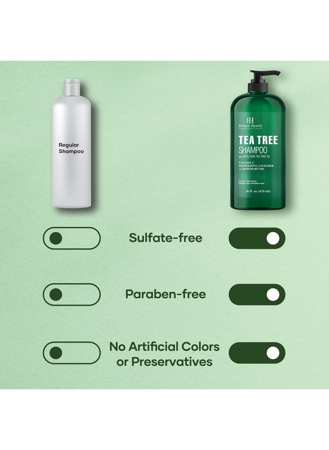 Tea Tree Shampoo, Vitamin C, Peppermint, Lavender And Rosemary Oil, Fights Dandruff And Dry Scalp, 16 Fl Oz