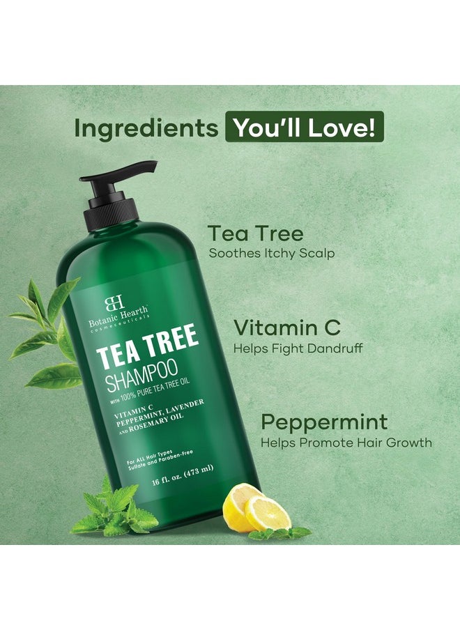 Tea Tree Shampoo, Vitamin C, Peppermint, Lavender And Rosemary Oil, Fights Dandruff And Dry Scalp, 16 Fl Oz
