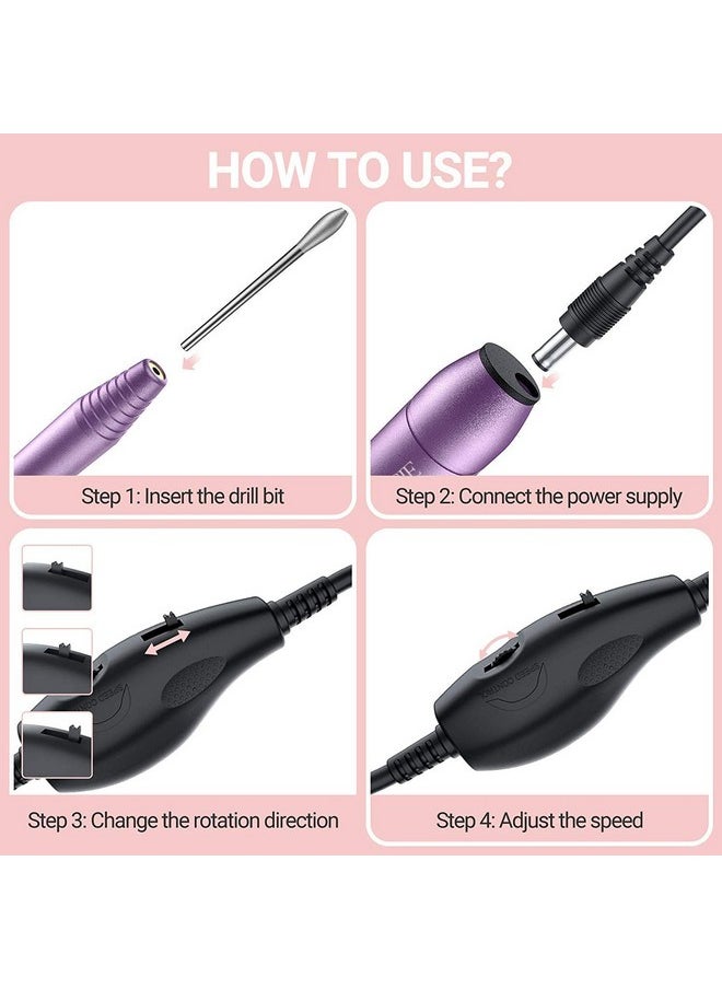 Portable Electric Nail Drill,Pc120B Compact Efile Electrical Professional Nail File Kit For Acrylic, Gel Nails, Manicure Pedicure Polishing Shape Tools Design For Home Salon Use, Purple