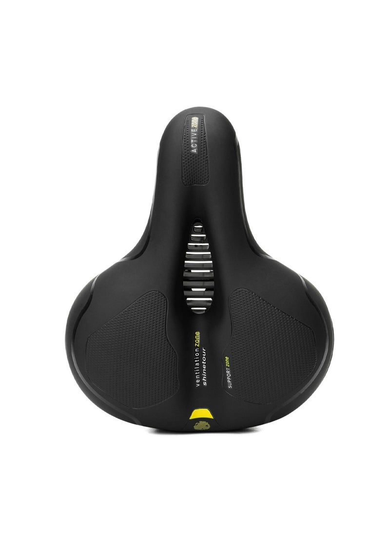 Black And Yellow Shock-Absorbing Mountain Bike Saddle Cushion, Super Soft Seat, Thickened Shock Absorption