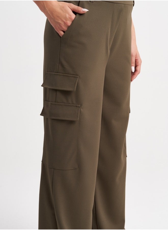 Olive Green Wide-Leg Cargo Pants