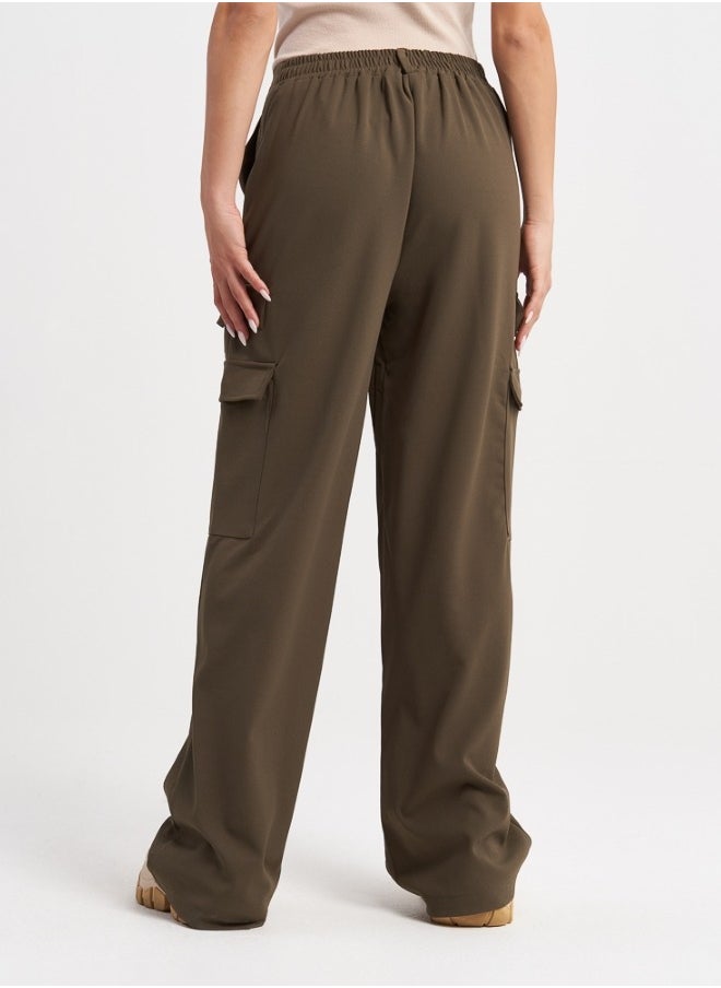 Olive Green Wide-Leg Cargo Pants