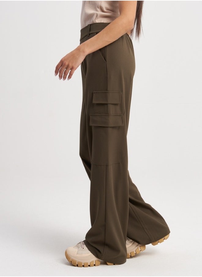 Olive Green Wide-Leg Cargo Pants