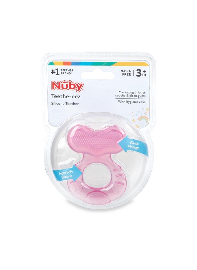 Silicone Teethe-Eez Teether With Bristles, Includes Hygienic Case, Pink