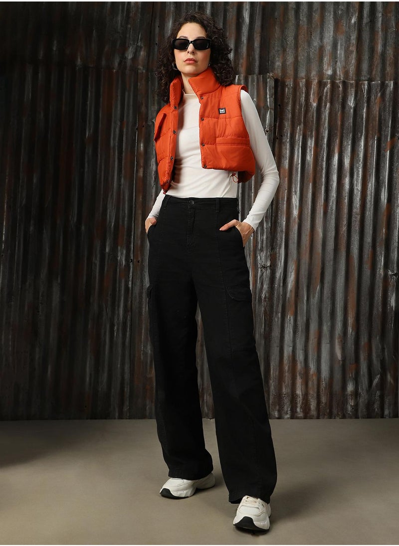 Women's Orange 100% Polyester Printed Regular Fit Jacket
