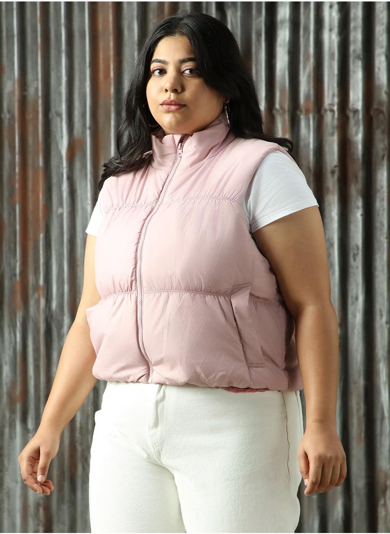 Women's Light Pink 100% Polyester Solid Jacket