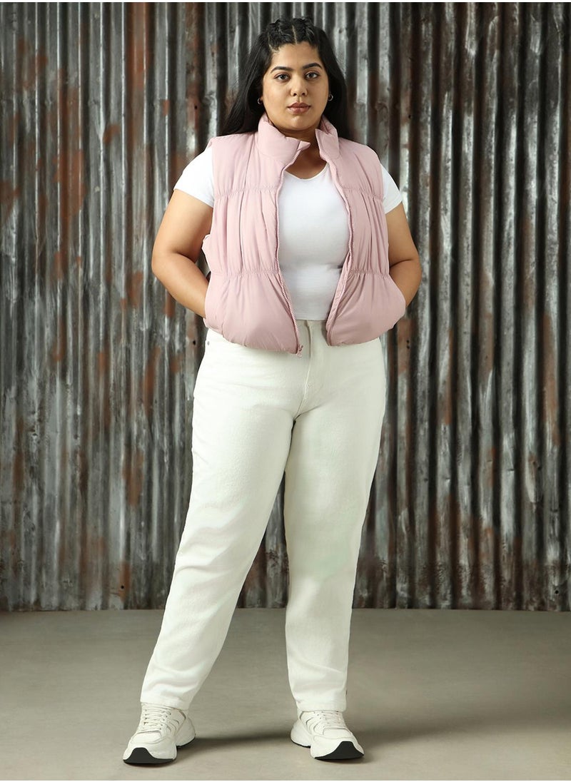 Women's Light Pink 100% Polyester Solid Jacket