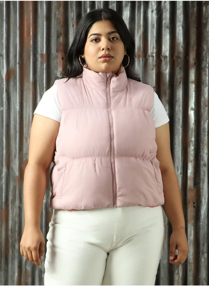 Women's Light Pink 100% Polyester Solid Jacket