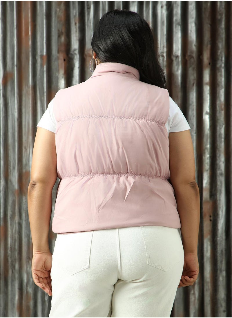 Women's Light Pink 100% Polyester Solid Jacket