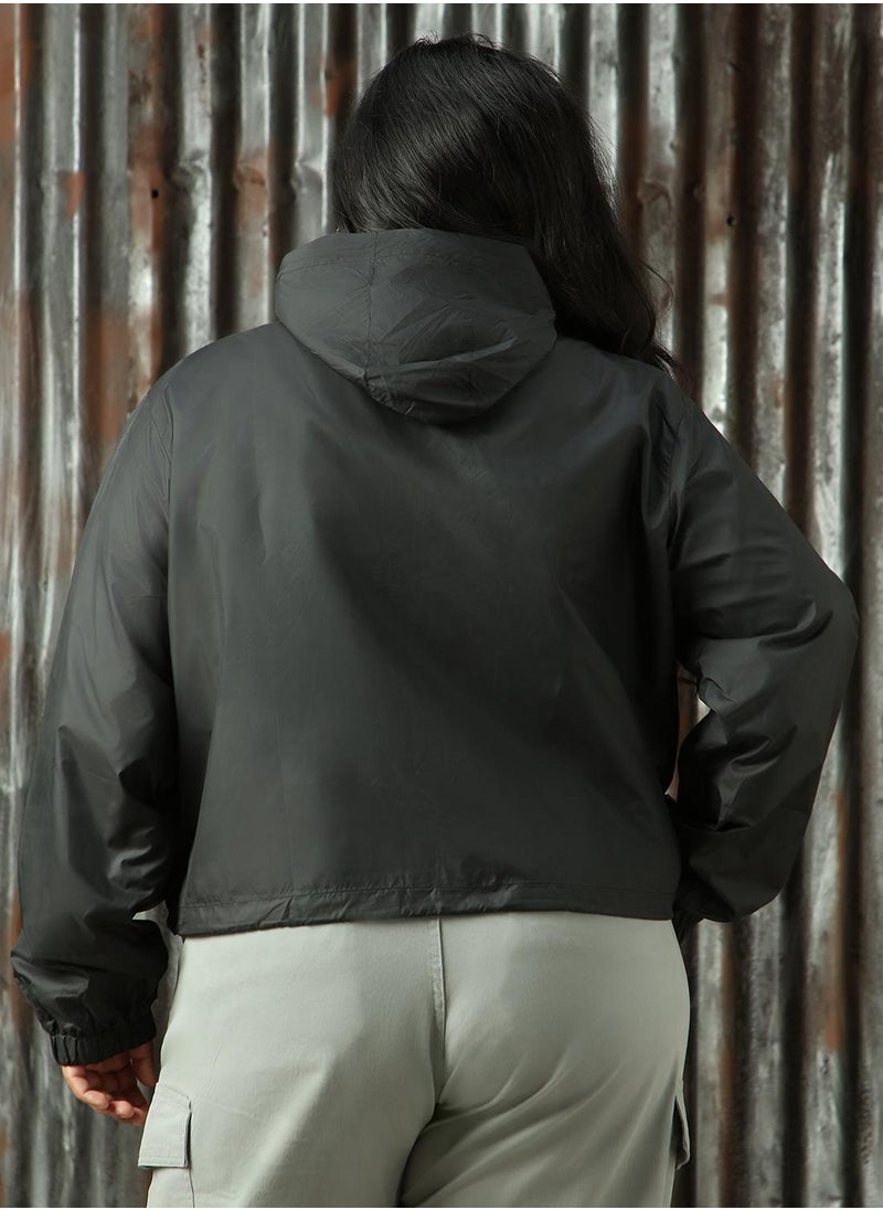 Women's Black 100% Polyester Solid Jacket