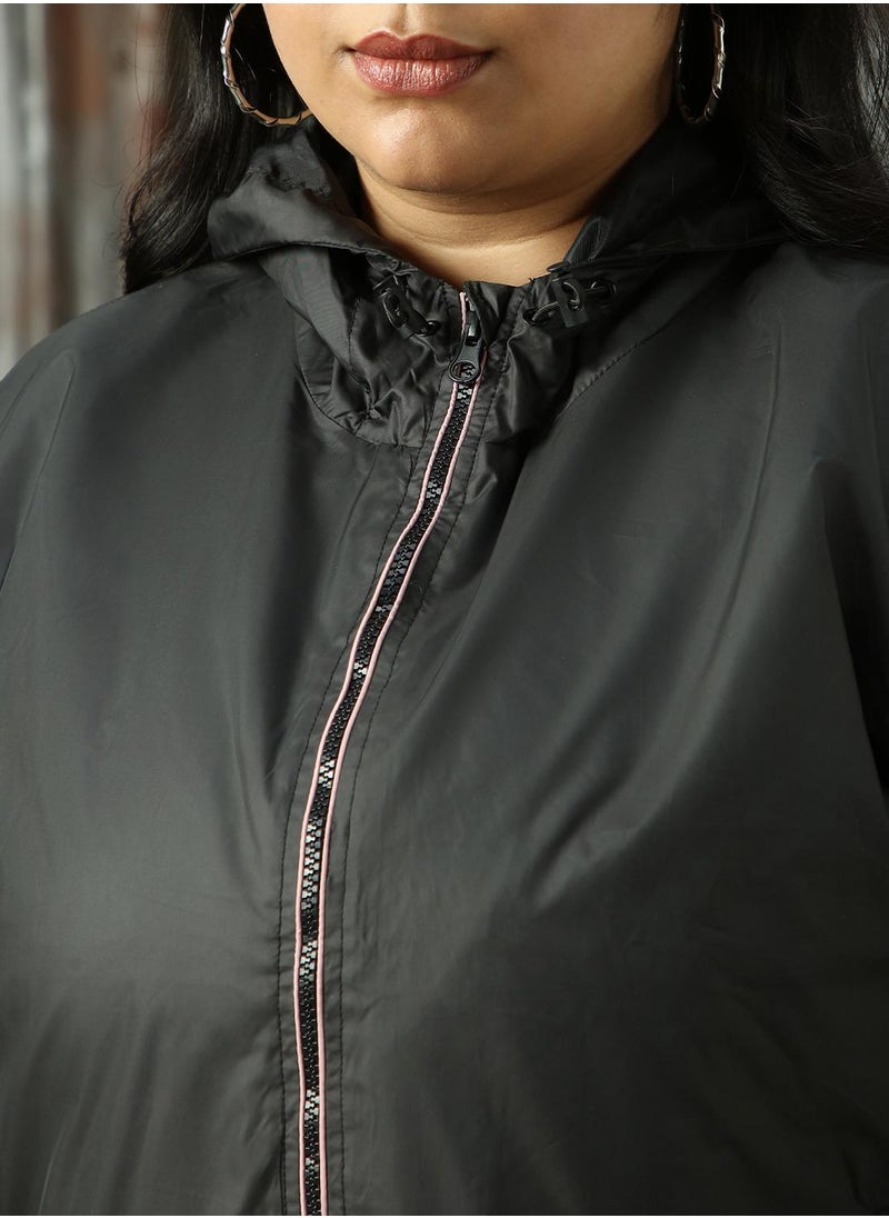 Women's Black 100% Polyester Solid Jacket