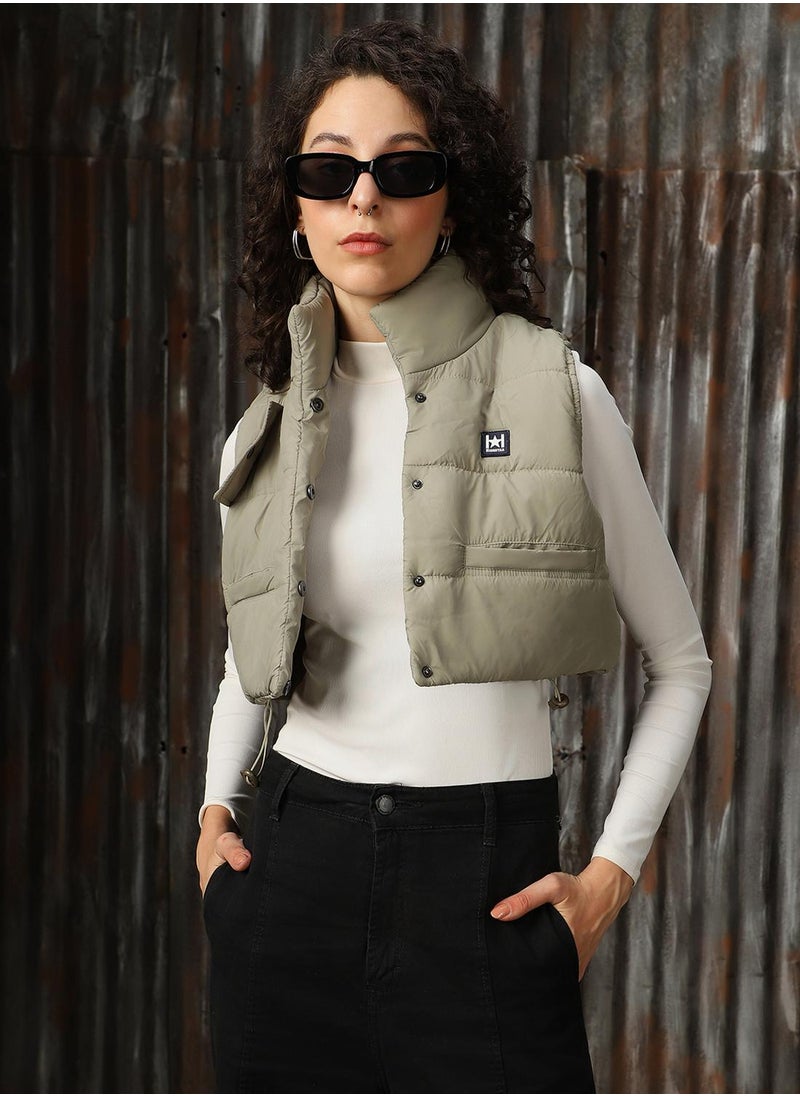 Women's Green 100% Polyester Printed Regular Fit Jacket