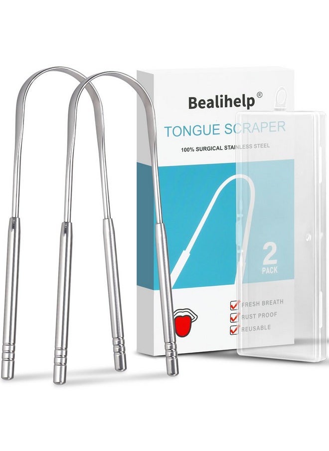 2 Pack Tongue Scraper, 100% Surgical 304 Stainless Steel Tongue Cleaner For Adults And Kids, Professional Tongue Brush For Oral Care, Improve Bad Breath And Fresh Breath