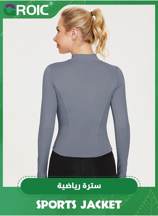 Women's Workout Jackets Lightweight Running Jacket Full Zip Track Tops Sportswear with Thumb Holes,Long Sleeve Workout Yoga Jacket Zip Up Yoga Jacket Cropped Athletic Slim Fit Tops