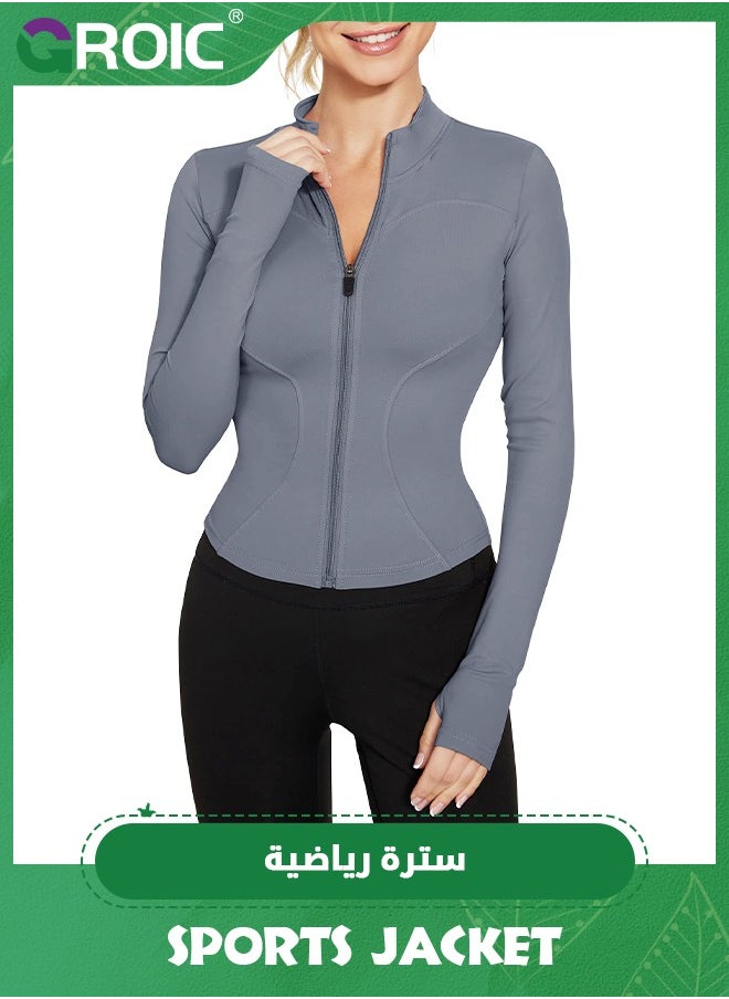 Women's Workout Jackets Lightweight Running Jacket Full Zip Track Tops Sportswear with Thumb Holes,Long Sleeve Workout Yoga Jacket Zip Up Yoga Jacket Cropped Athletic Slim Fit Tops