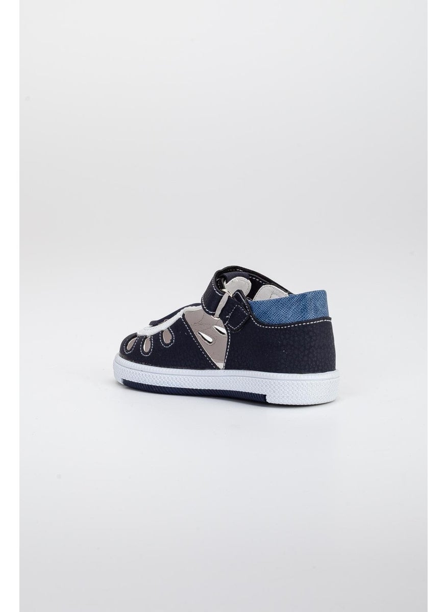 Slices Shoes Şirinbebe Side Open Velcro Blue Boys Ilkadım Baby Shoes