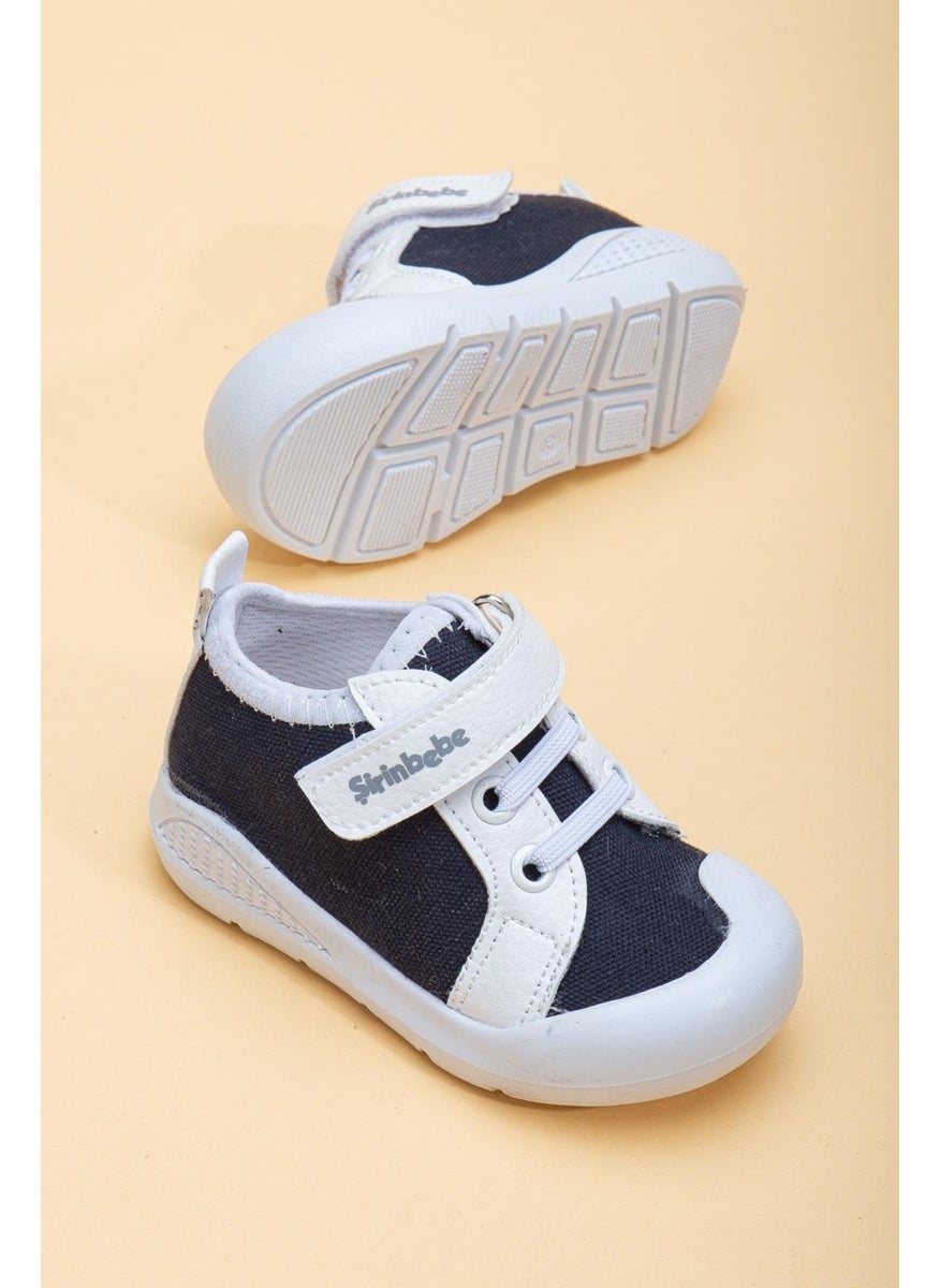 Slices Shoes Şirinbebe Şiringenç Linen Navy Blue White Boys Ilkadım Baby Kids Shoes