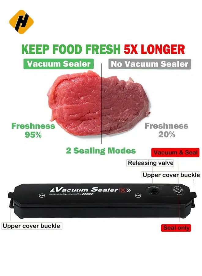 Vacuum Sealer with 10 Sealer Bag Vacuum Sealer Machine Automatic Food Vacuum Sealer for Food Savers Storage Household Black Food Sealer