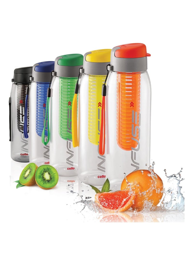 Infuse Plastic Water Bottle, Insulated Water Bottles For gym, office, school, and travel, Set of 4, 800ml, Assorted