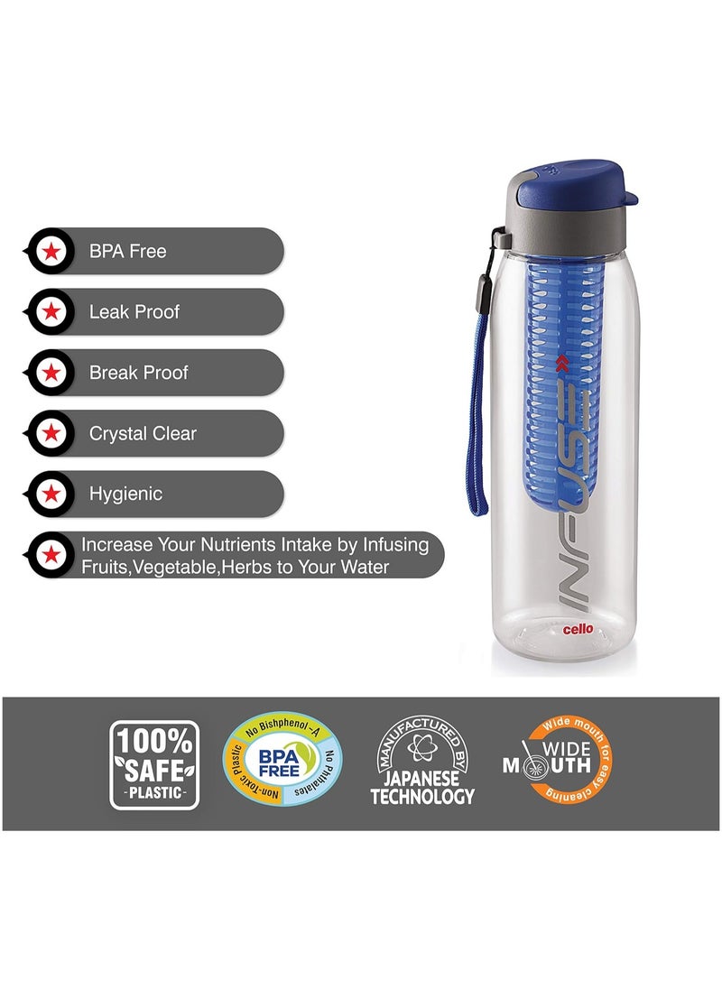Infuse Plastic Water Bottle, 800ml, Set of 3, Blue