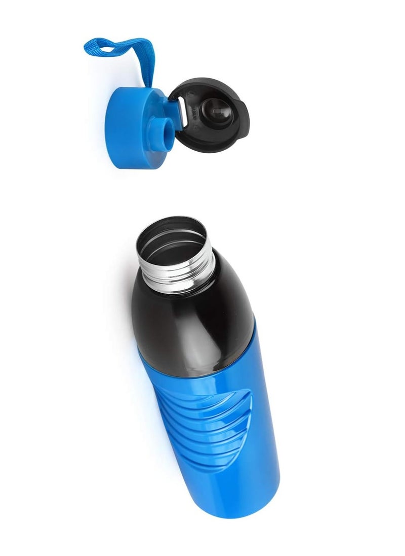 Puro Steel-X Zen Inner Steel Outer Plastic with PU Insulation Water Bottle, Set of 4, 600ml, Blue