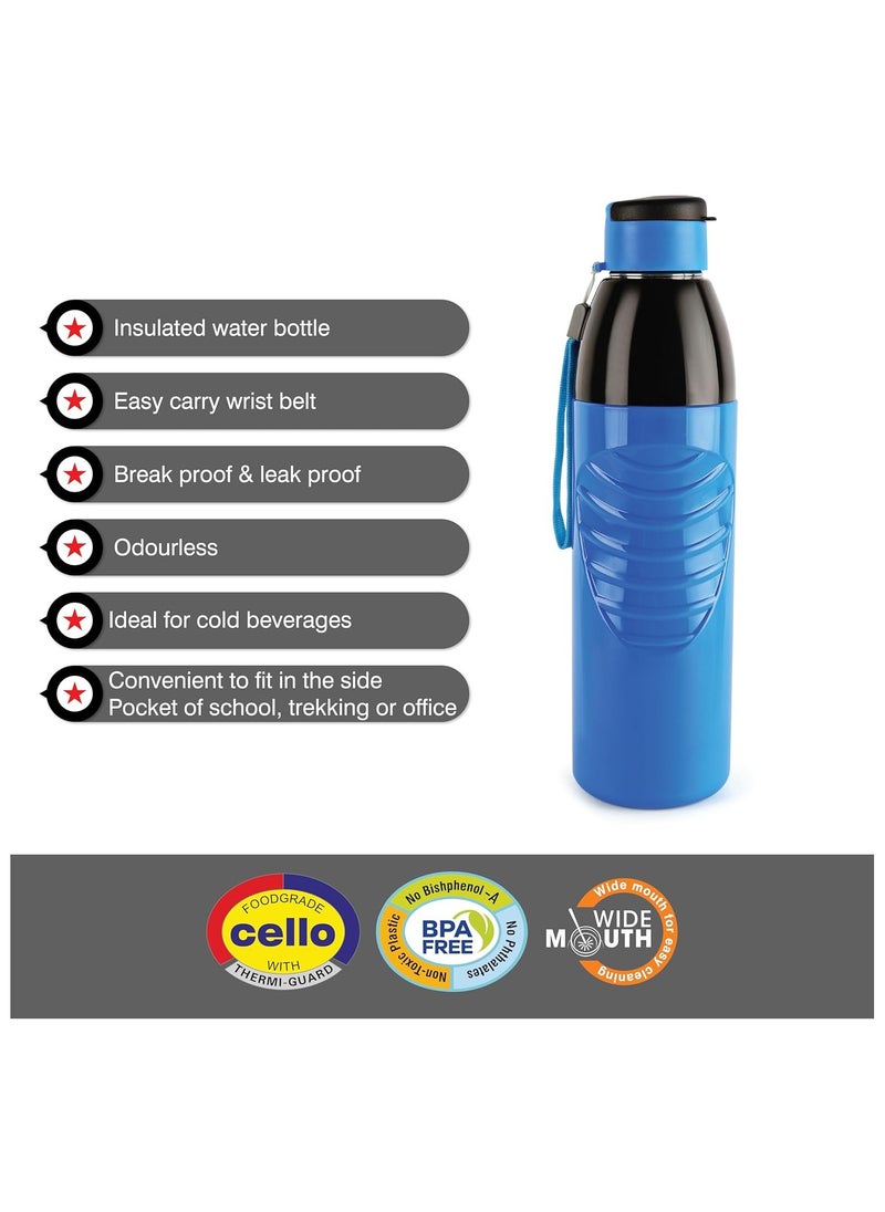 Puro Steel-X Zen Inner Steel Outer Plastic with PU Insulation Water Bottle, Set of 4, 600ml, Blue